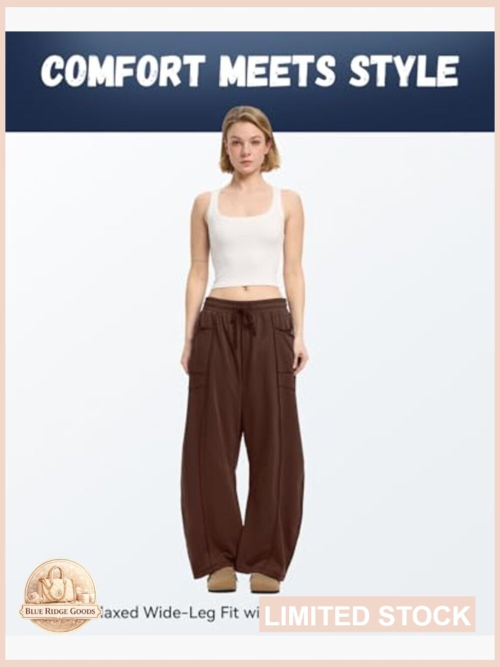 Women's Barrel Sweatpants High Waisted Baggy Wide Leg Lounge Pants Horseshoe - Picture 4 of 7